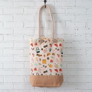 NEW! Summer Fun Ditsy Fabric Market Bag Summer Shopping Tote Beach Hat Vacation